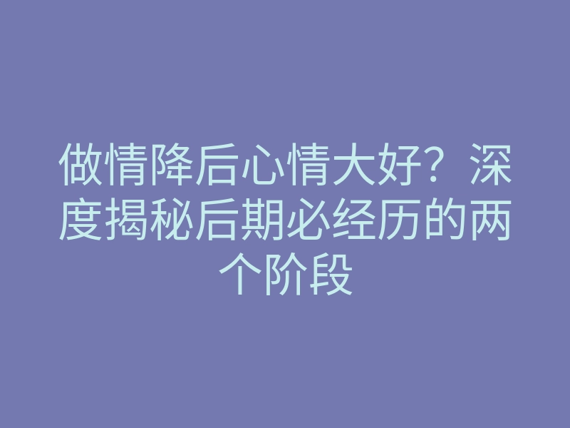 做情降后心情大好?深度揭秘后期必经历的两个阶段