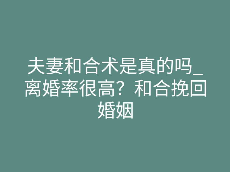 夫妻和合术是真的吗_离婚率很高?和合挽回婚姻
