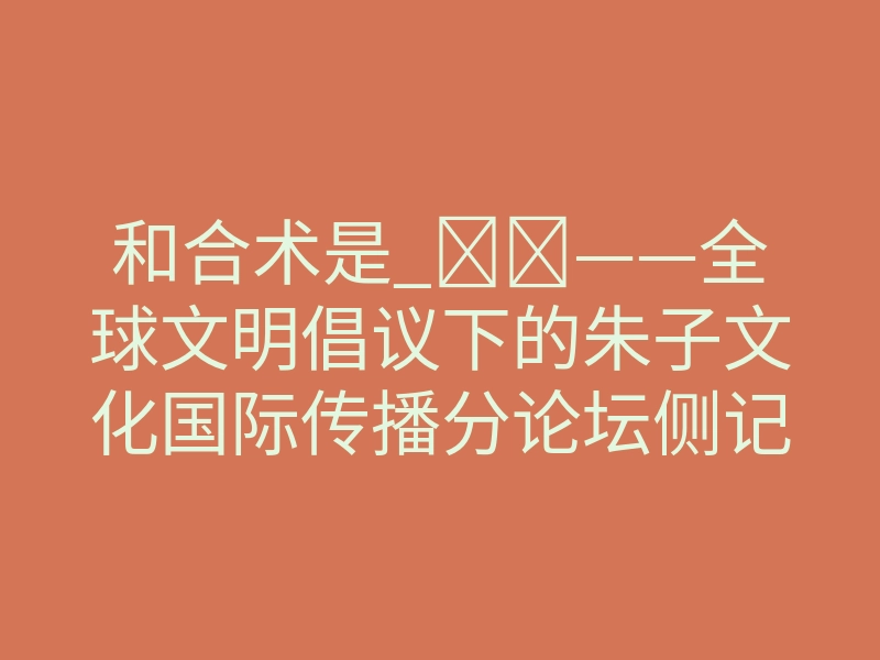 和合术是_——全球文明倡议下的朱子文化国际传播分论坛侧记