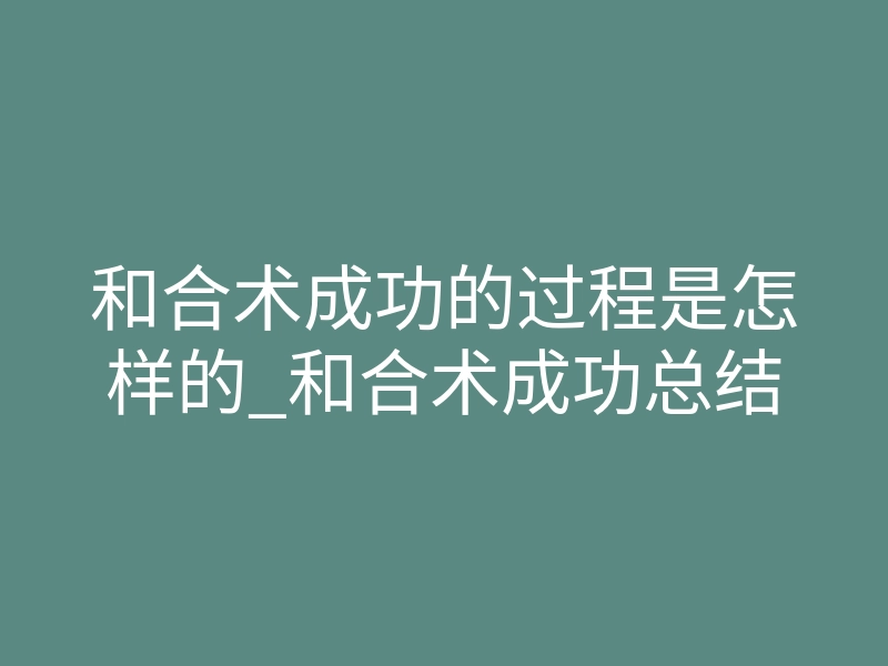 和合术成功的过程是怎样的_和合术成功总结
