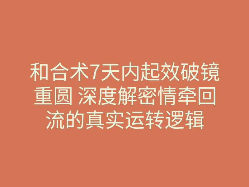 和合术7天内起效破镜重圆 深度解密情牵回流的真实运转逻辑