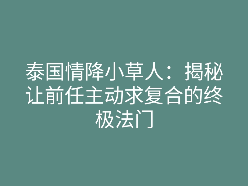 泰国情降小草人:揭秘让前任主动求复合的终极法门