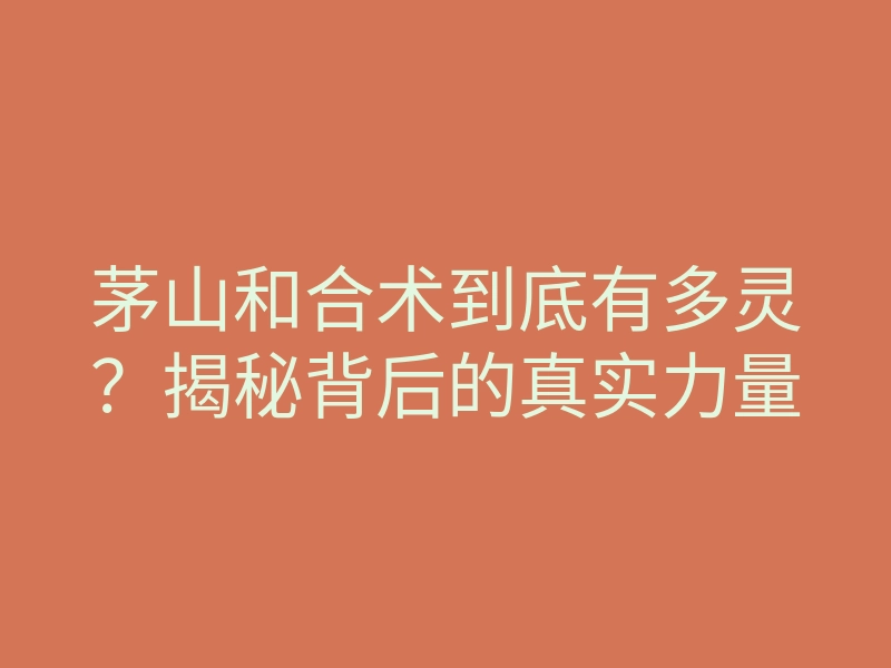 茅山和合术到底有多灵?揭秘背后的真实力量