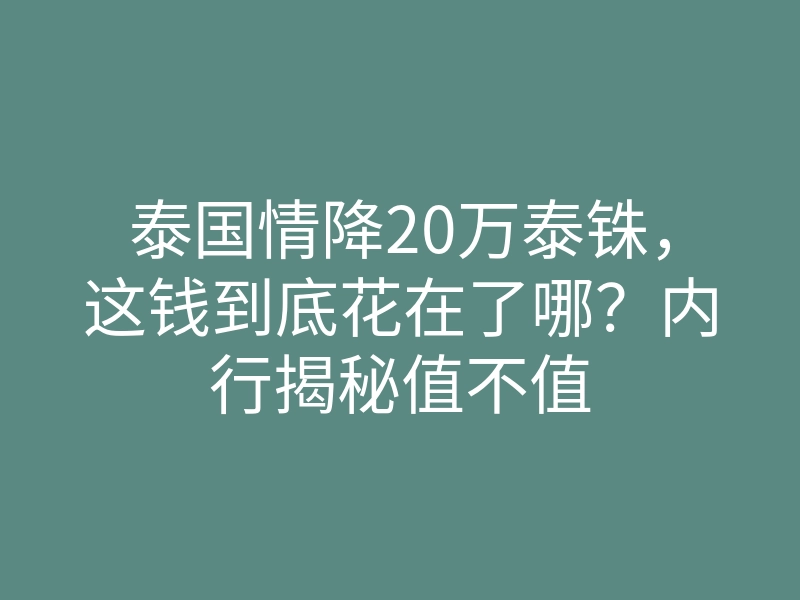 泰国情降20万泰铢,这钱到底花在了哪?内行揭秘值不值