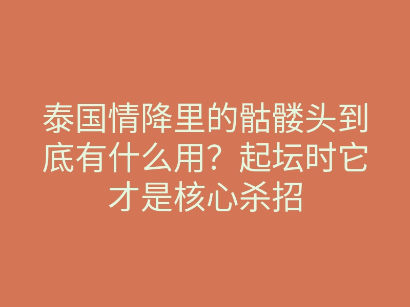 泰国情降里的骷髅头到底有什么用?起坛时它才是核心杀招